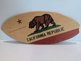 Vintage Catalina Island California Republic Wood Surfboard Wall Decor Sign