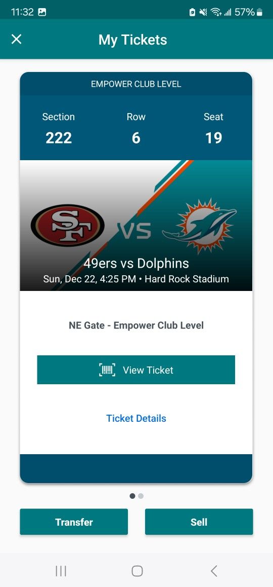 Dolphins Vs 49ers Club Level 