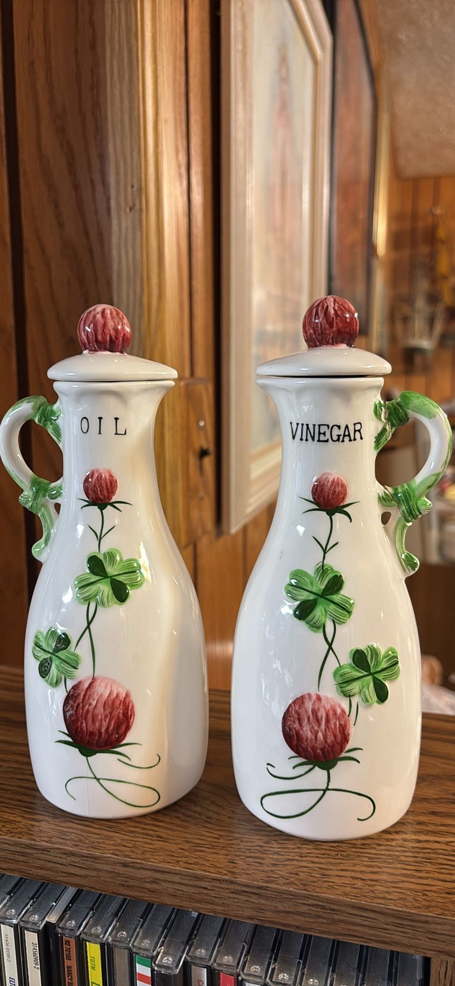Vintage Lefton oil and vinegar cruets #2606 Fine China Japan Pink Blossom