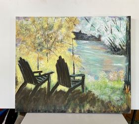 Seats On A Riverbank Painting 