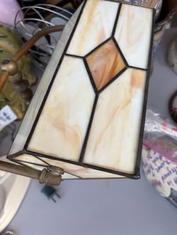Stained Glass Desk Lamp with Brass Base Vintage