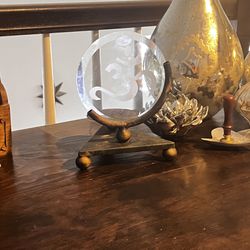 Brass & Beveled Glass OM Artistically Etched Beautiful Candle holder