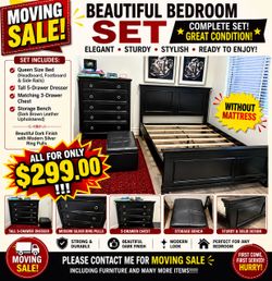 BEAUTIFUL DARK BROWN QUEEN BEDROOM SET
BEAUTIFUL DARK BROWN QUEEN BEDROOM SET in excellent condition! This elegant matching bedroom set features a tim