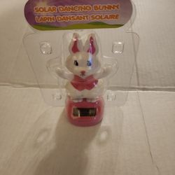 SOLAR POWERED DANCING BUNNY PINK BOBBLE HEAD TOY SUN CATCHER NOS EASTER