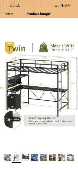 Loft bed kids twin size