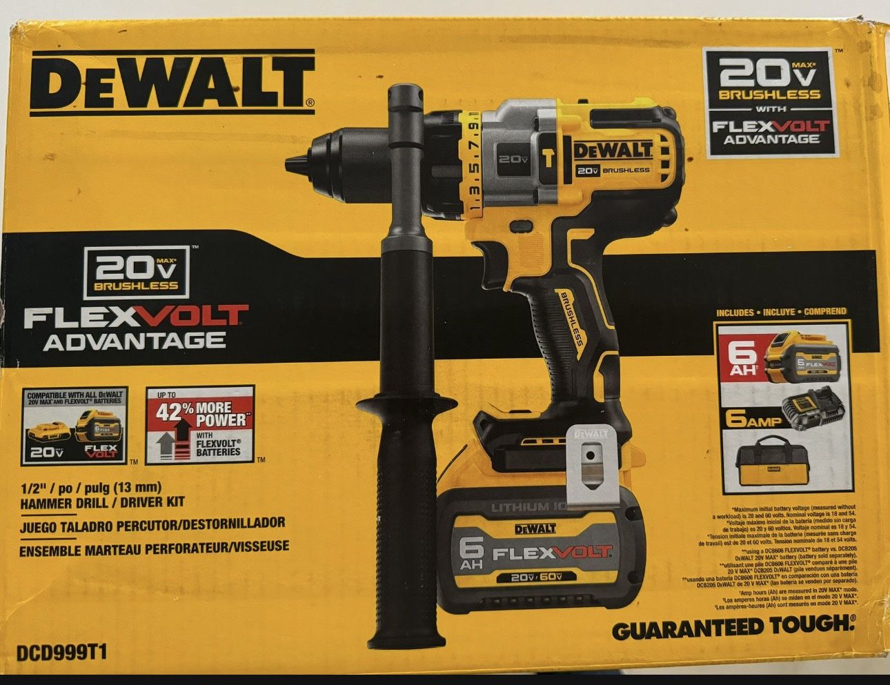 Dewalt Flexvolt Cordless Brushless 1/2 in. Hammer Drill/Driver with FLEXVOLT ADVANTAGE and (1) FLEXVOLT 6.0Ah Battery