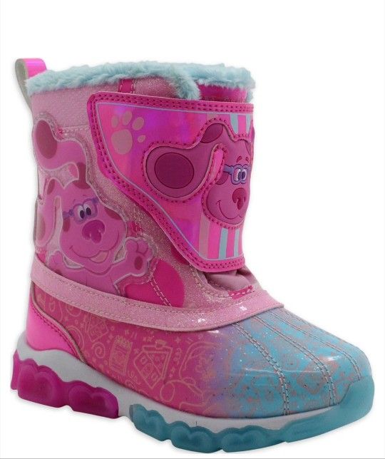 Blues Clue Girls Pink Blue Light-up Snow Boots NEW Cozy Faux Fur Waterproof
