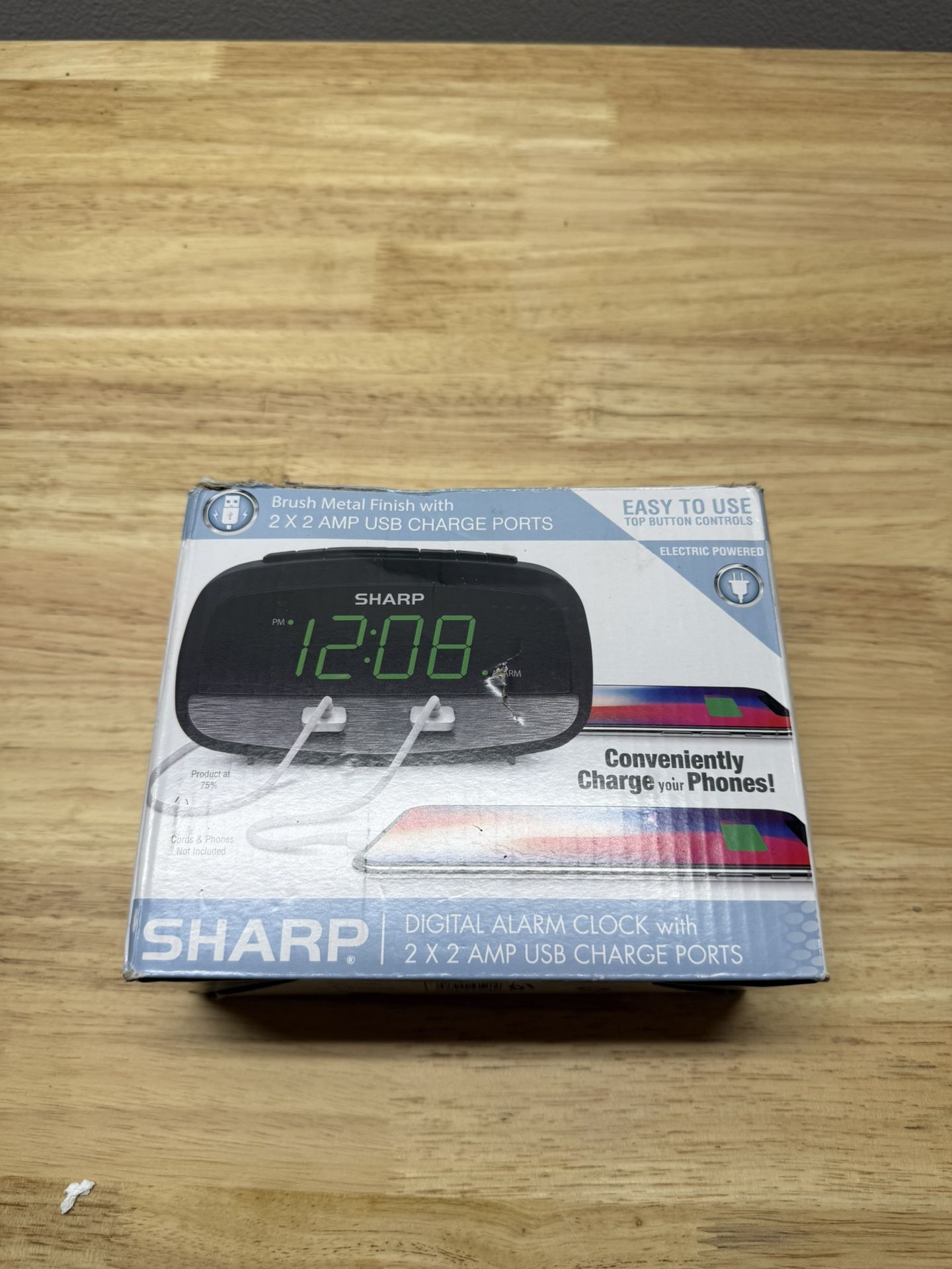 SHARP Digital Clock with Alarm and Dual USB FastCharge Charging Ports - Charge Your Phone Bedside