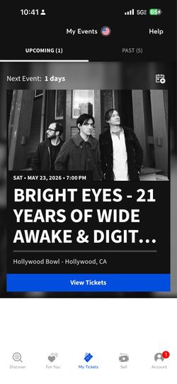 Bright Eyes tickets 1 or 2 section Gardn3 row 132 right in front of the stage Hollywood Bowl May 23rd