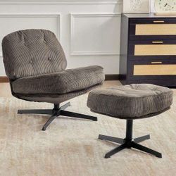 360° Swivel Upholstered Accent Chair & Ottoman Set