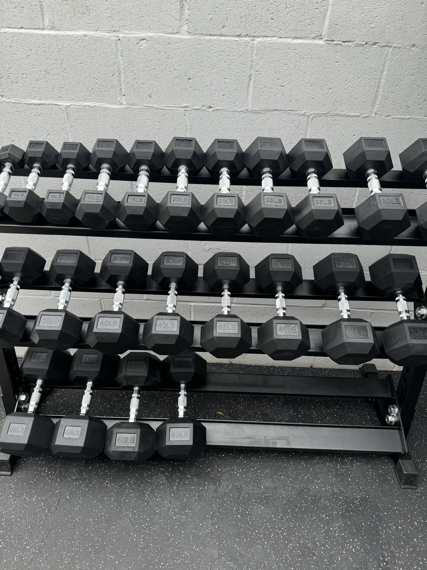 New Rubber Hex Dumbbells 5lbs-50lbs/Dumbbell rack included/ Gym Equipment/Weights/Exercise/Training 