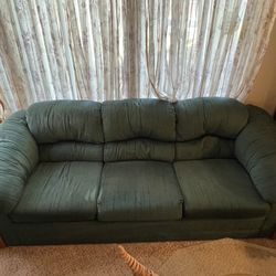 Vintage Green Sofa with Wood Accents - Comfortable and Sturdy