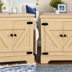 Set of 2 End Tables with Charging Station,25" Farmhouse Wooden Sofa Side Table with Storage,Square Adjustable Shelf End Table