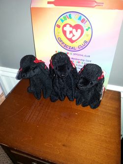 3 black poodle beanie baby dogs