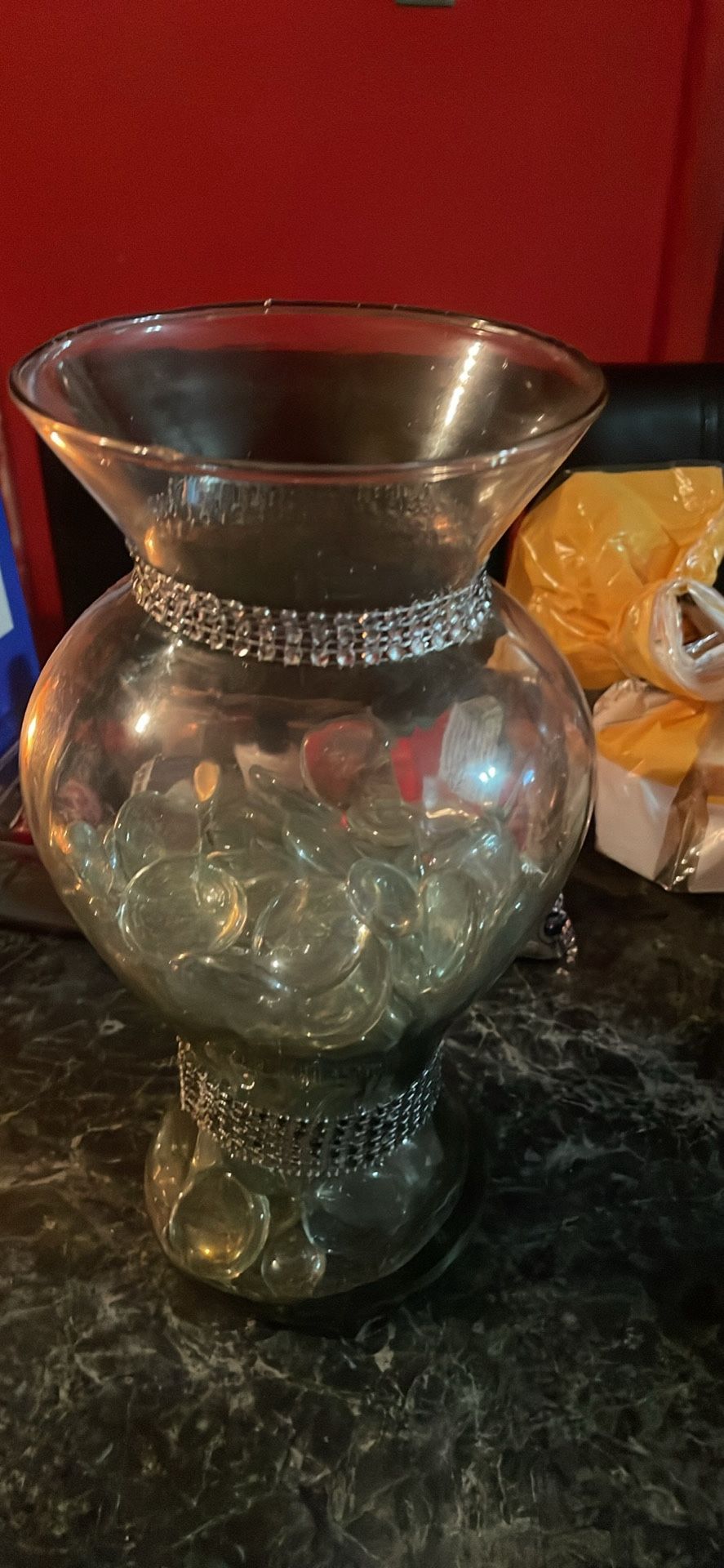 Used Vase With Clear Glass Stones