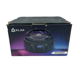 KLIM Black FM CD Player Bluetooth Boombox Rechargeable Portable Audio System


