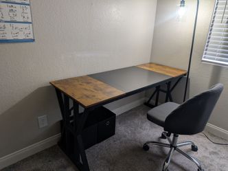 Large Rustic Wood and Black Metal Computer Desk 63X24x29