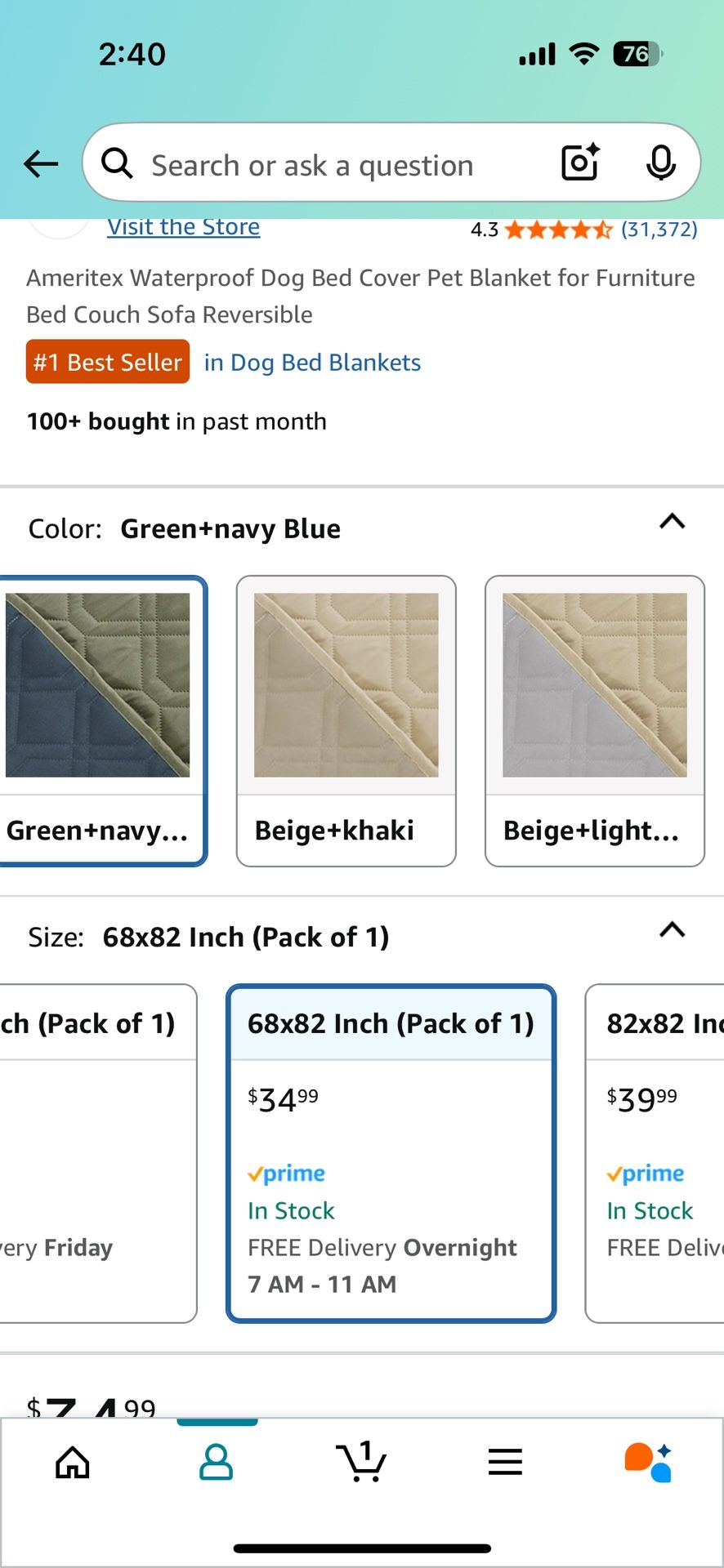 Water Proof Dog Pet Cover 68 x 32 Inch