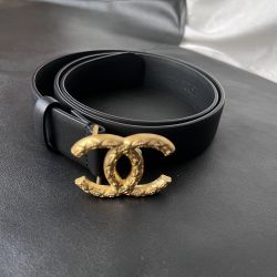 Chanel Black Double C Engraved Reversible Leather Belt