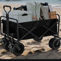 Heavy Duty Utility Collapsible Wagon with All-Terrain 4in×7in Wheels,Load 330 Lbs,Portable 150 liter