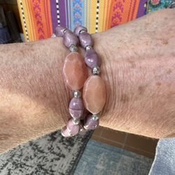 Lavender and Orange Beaded Bracelet with Natural Stones