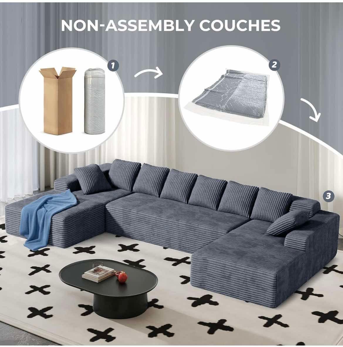 NEW - 131'' Modular Sectional Cloud Sofa, U-Shaped Boneless Couches with Chaise Lounge Deep Seat with 8 pcs Pillows, Fluffy Memory Foam(No Assembly Re