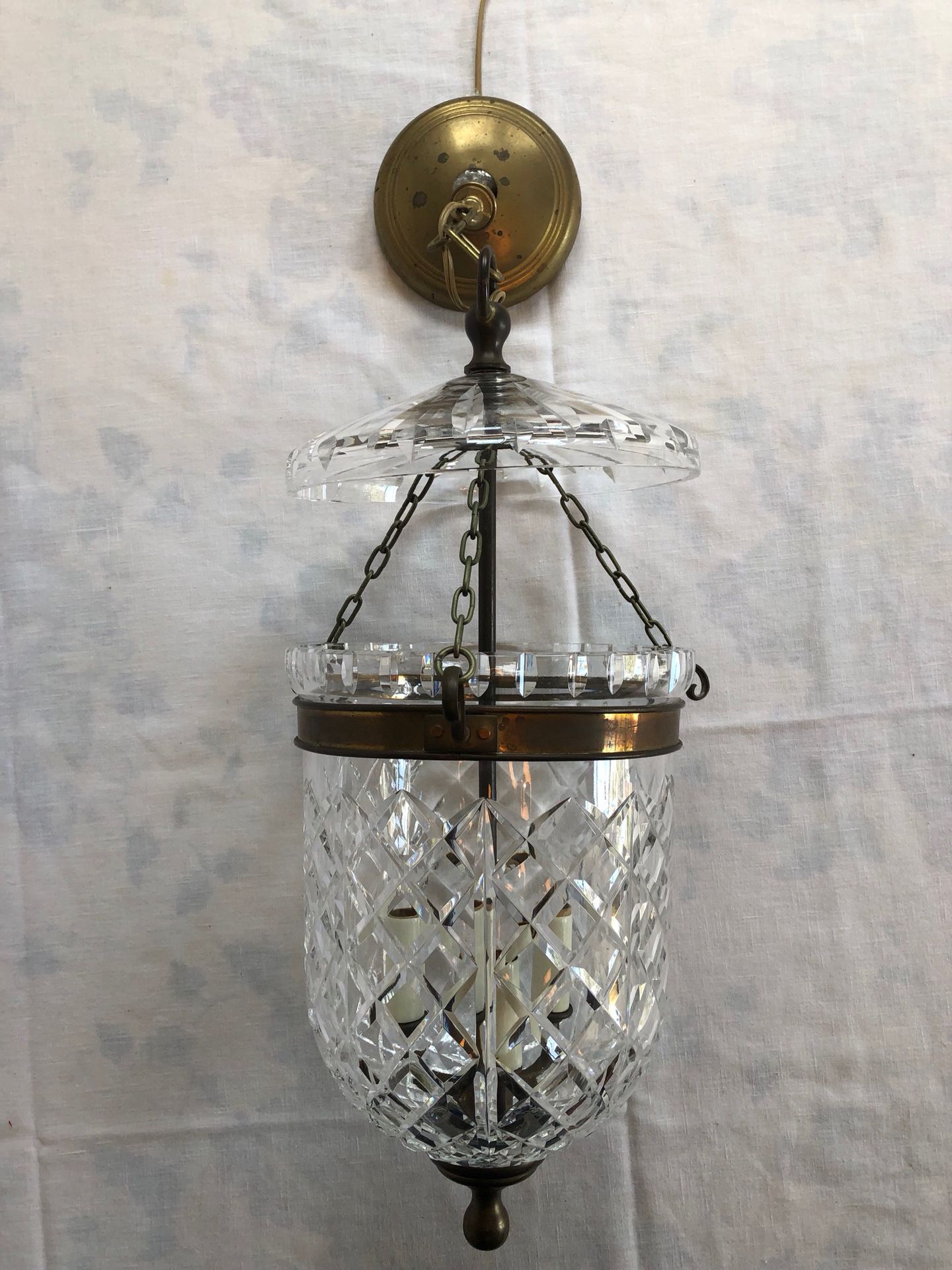 Vintage Waterford crystal Bell Jar chandelier with brass accents