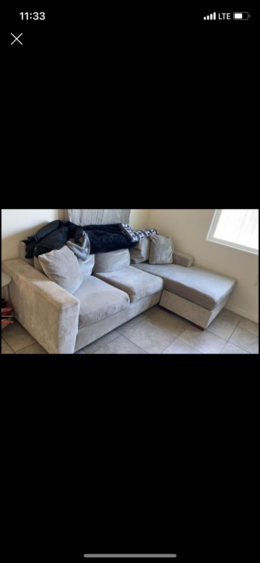 Grey sectional couch forsale with chaise