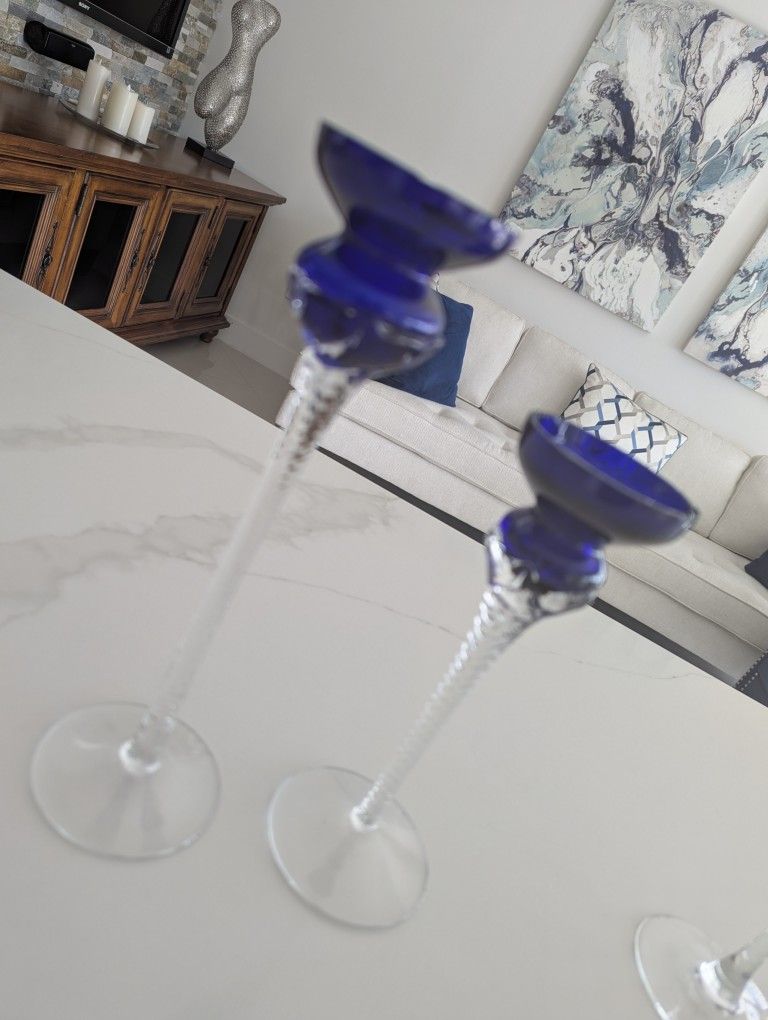 Cobalt Blue Tea Crystal Candle holders