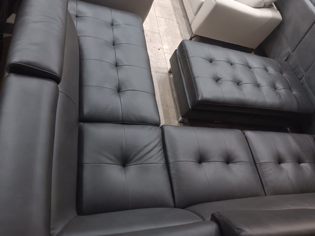 *Weekend Special*---Ibiza Sleek Gray Leather Sectional Sofa W/Ottoman---Now $699---Delivery And Financing👌