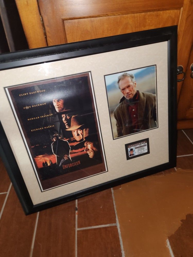 Clint Eastwood Picture In A Frame With Autographed License Picture