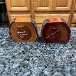 Handmade Wooden Souvenir Gaint Redwoods California Pair Of Salt And Pepper Shakers.  Never used On Display 