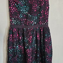 Anthropologie Wolven Garden Terrace Lace Jewel Tone Fit & Flare Dress w/ Pockets