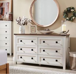 6-Drawer Farmhouse Dresser White and Brown