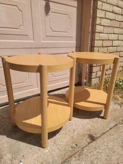 Pair of Round Two-Tier Wood Side Tables