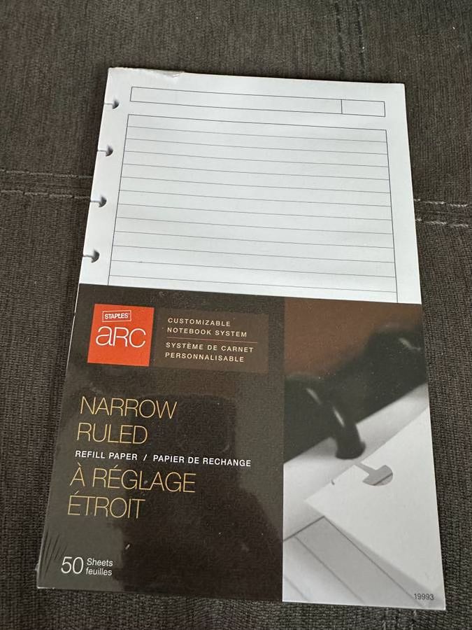 Staples Arc Narrow Ruled Notebook System Refill Paper, 5.5" x 8.5"