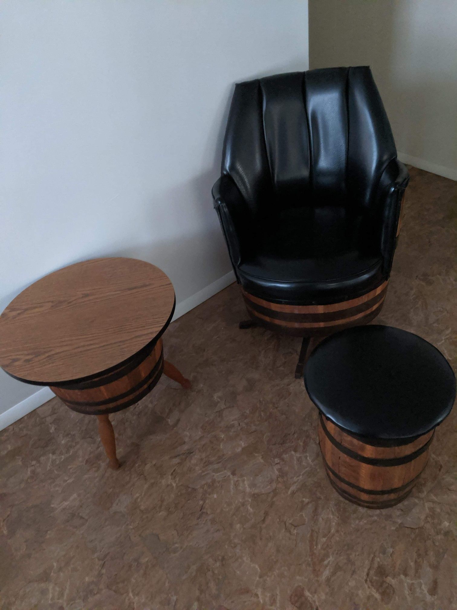 Chair, Foot Stool, End Table, & Coffee Table