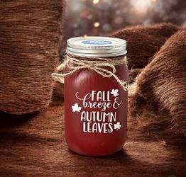 Chalk Pained Mason Jar Tissue Holder - FALL BREEZE & AUTUMN LEAVES