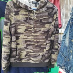 (3) Junior's smallItems; Jean Jacket, Hooded Sweatshirt, 3/4 Zip Sweater