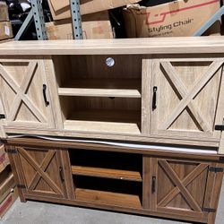 New Farmhouse TV Stand for 65 Inch TV, Mid Century Modern Television Stands Entertainment Center for Living Room Bedroom, Console Table with Double Ba