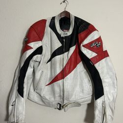 VTG Y2K AGV SPORT BIKER MOTORCYCLE RED/WHITE/BLACK LEATHER JACKET SIZE 50- LARGE