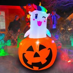 NEW Halloween 6FT Unicorn Ghost Pumpkin Airblown Inflatable