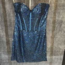Sherri Hill Teal Sequin Dress