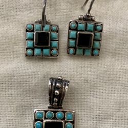 Sterling Silver 925 & Tourquise Earrings & Pendant