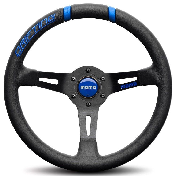 MOMO Black Pebble Leather Blue Stitch 13 inch 330 mm Drift Steering Wheel MADE IN ITALY DRF33BK1