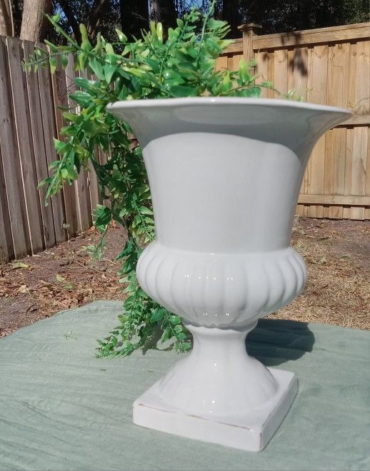 11" White Ceramic Urn Planter