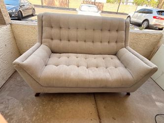 Modern Tufted Loveseat Couch – Beige Fabric – Excellent Condition