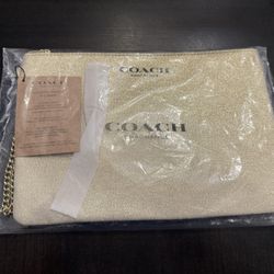 Coach Gold Glitter Fragrance Evening Pouch Wristlet Cosmetic Bag Toiletry pouch