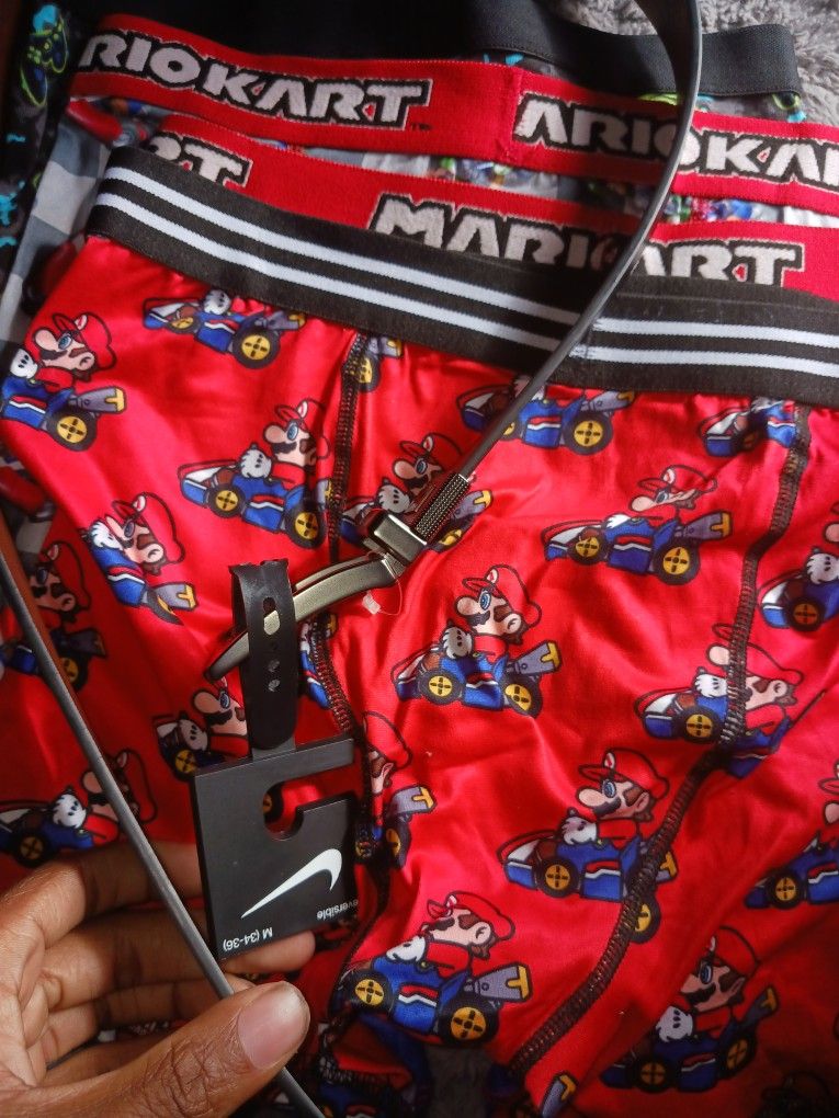 Mario Kart Boxer Briefs (Size L) + Nike Belt (Medium, Adjustable)