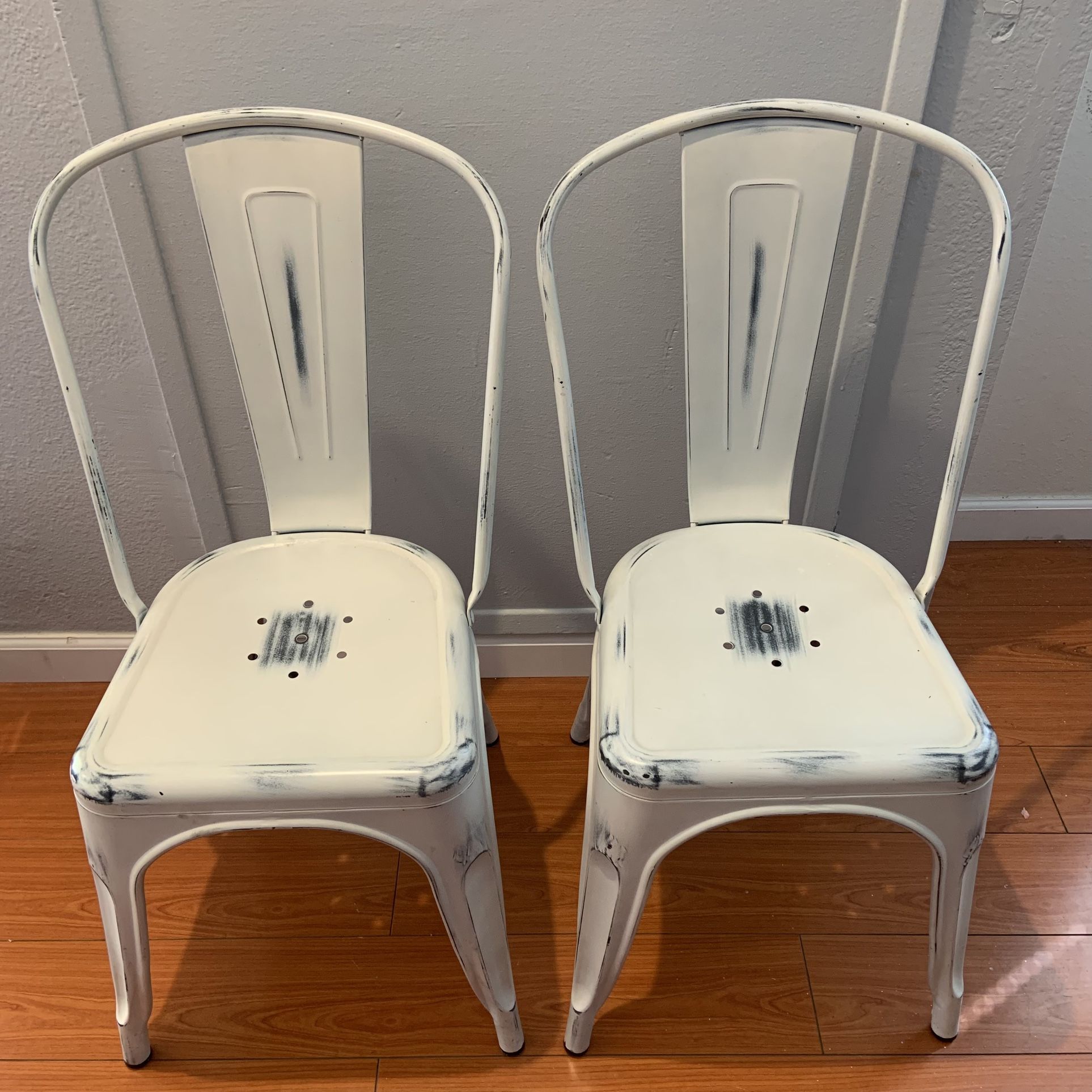 Distressed White Metal Kitchen Chairs